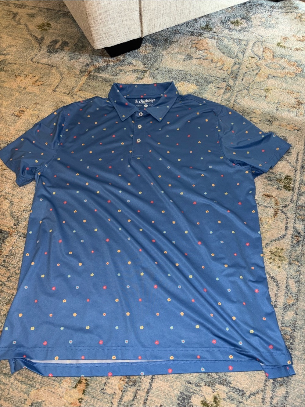 chubbies Men's blue Polo with small flowers